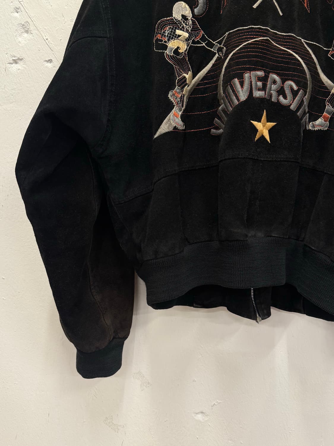 L) 90s France SINGULIER Suede Varsity Ja 상품이미지4