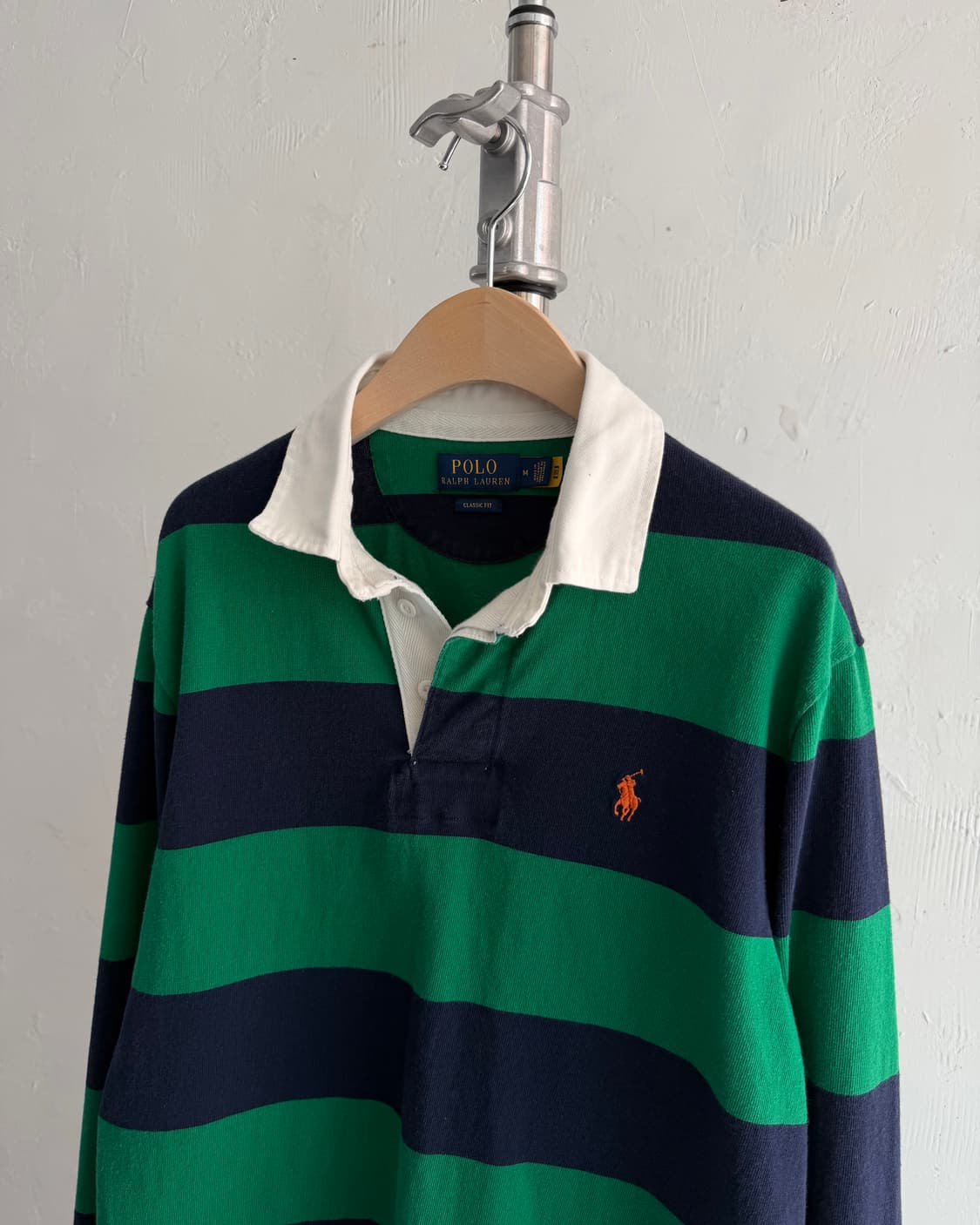 Polo 폴로 랄프로렌 QR라벨 오렌지포니 그린/네이비 단가라 럭비 셔츠 상품이미지6