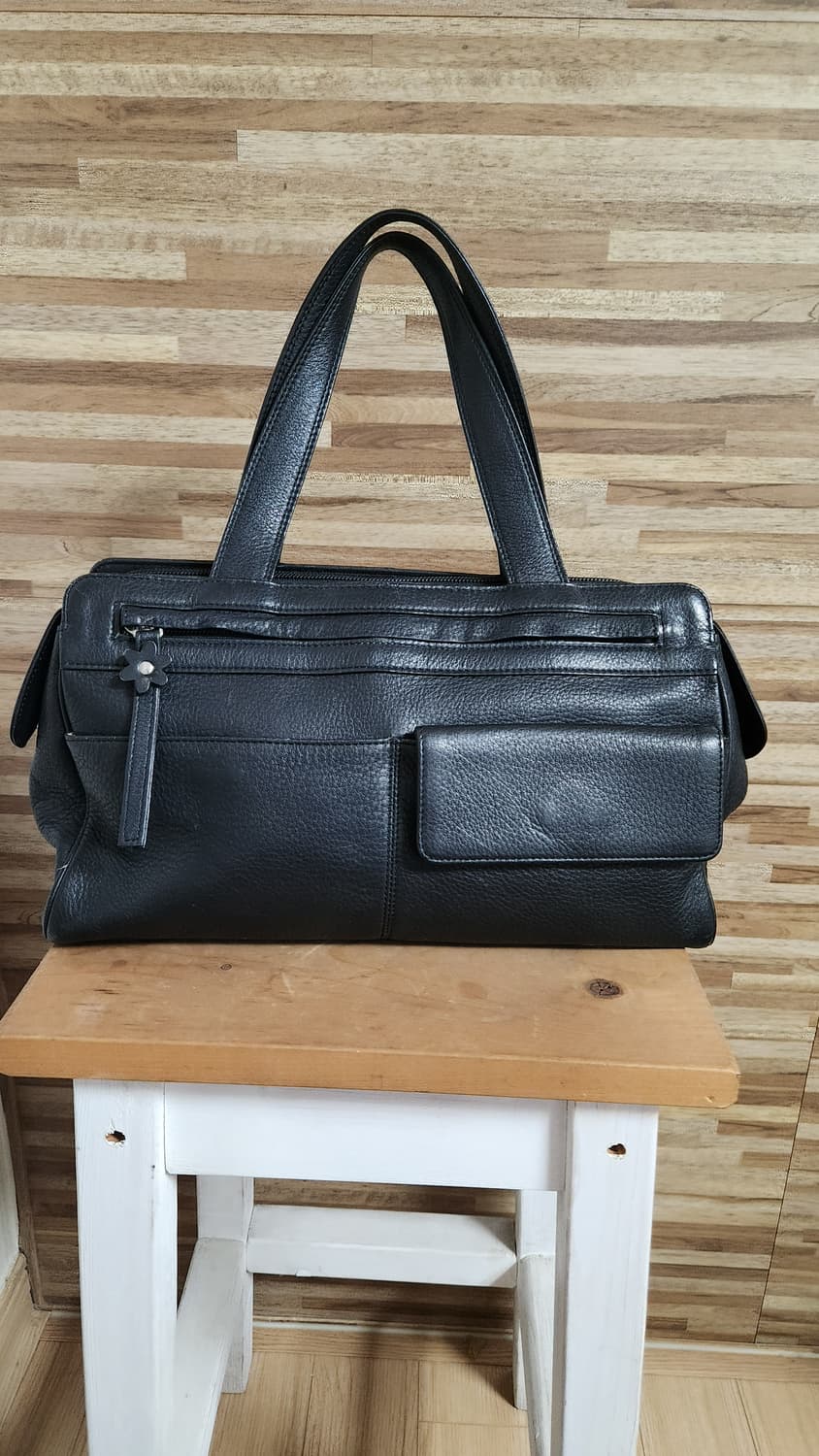 일본빈티지 아시야마티 블랙 가죽 토트백 상품이미지1