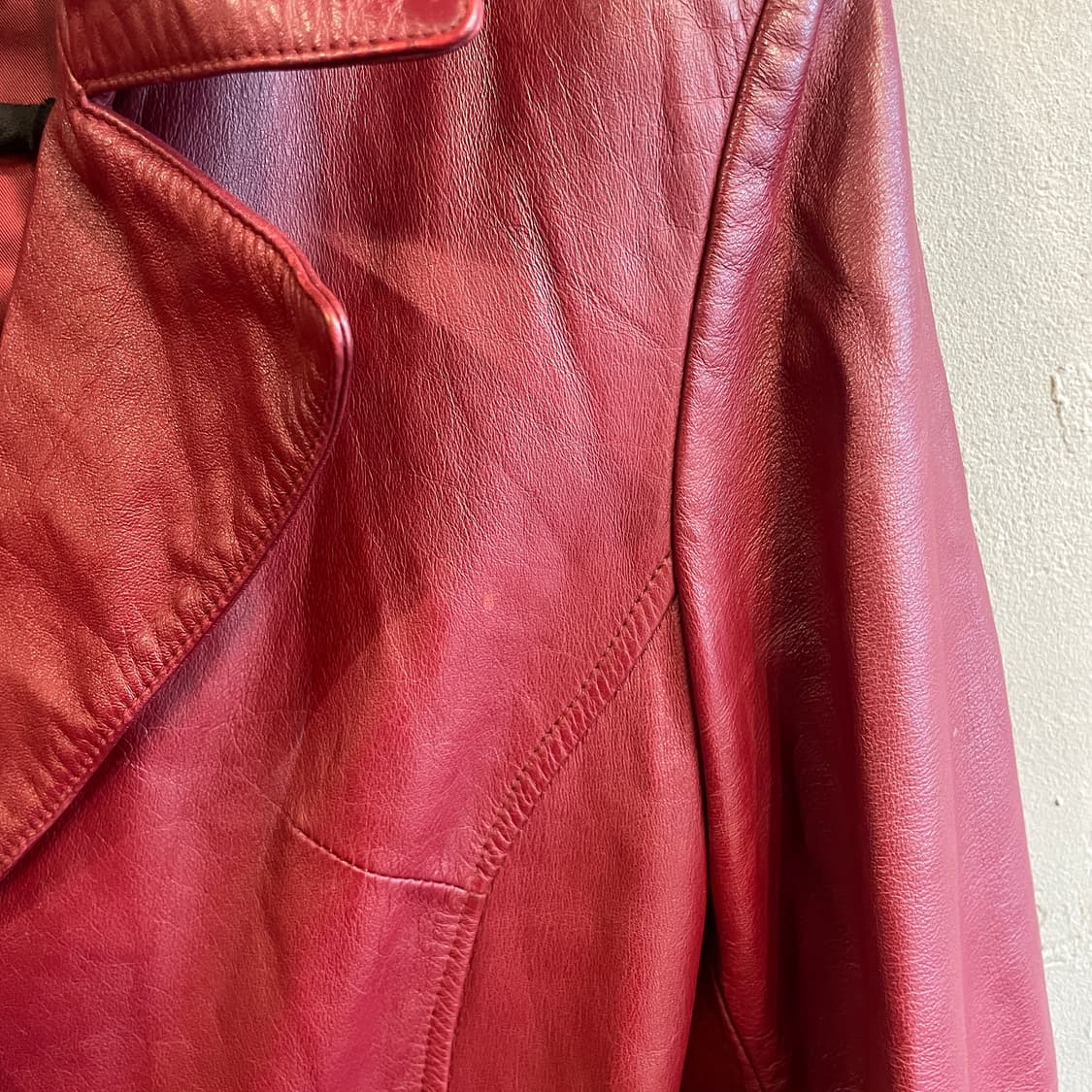 버건디 레더 트렌치 코트 상품이미지6