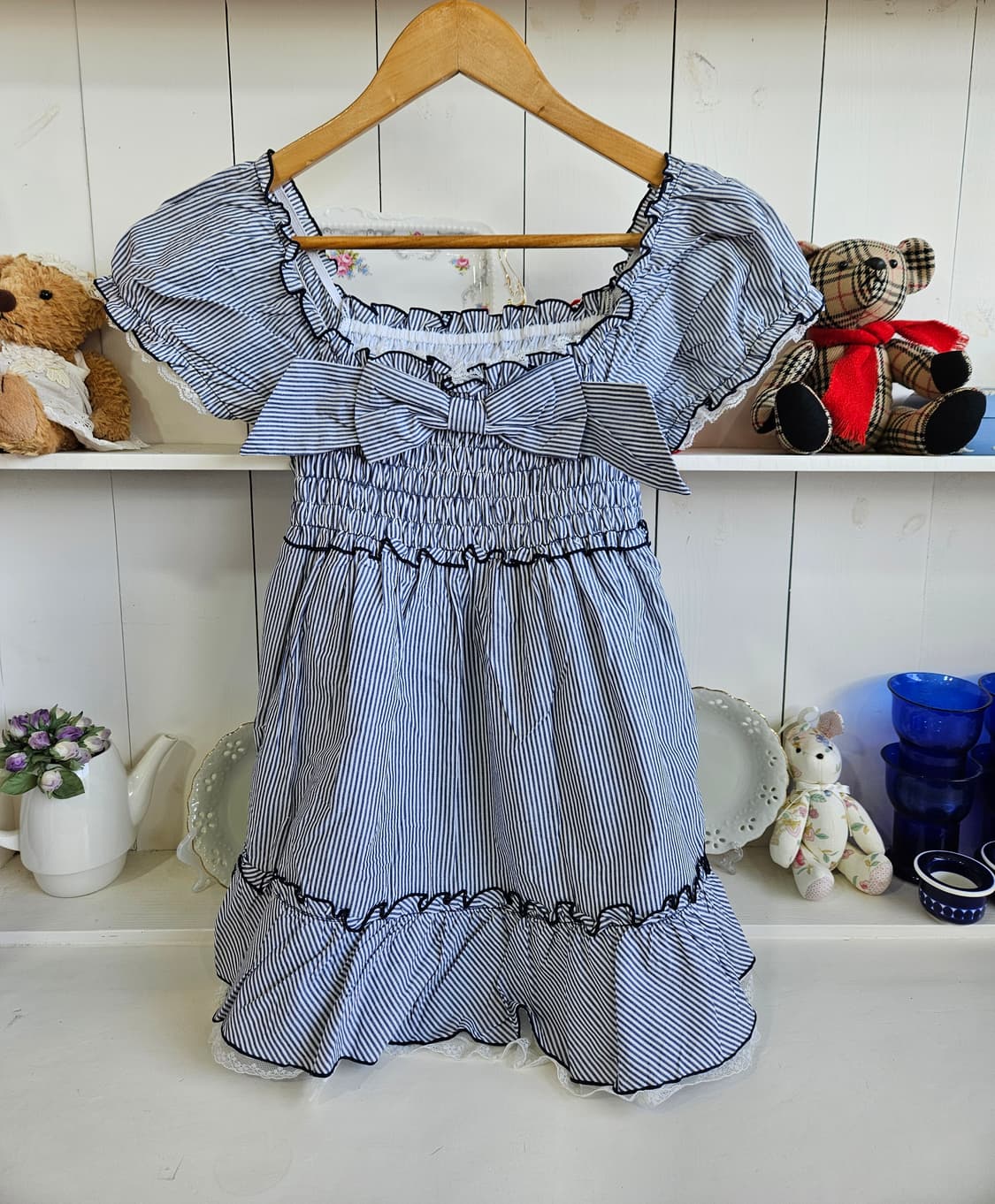 스트라이프 리본 스모크 튜닉탑 상품이미지1