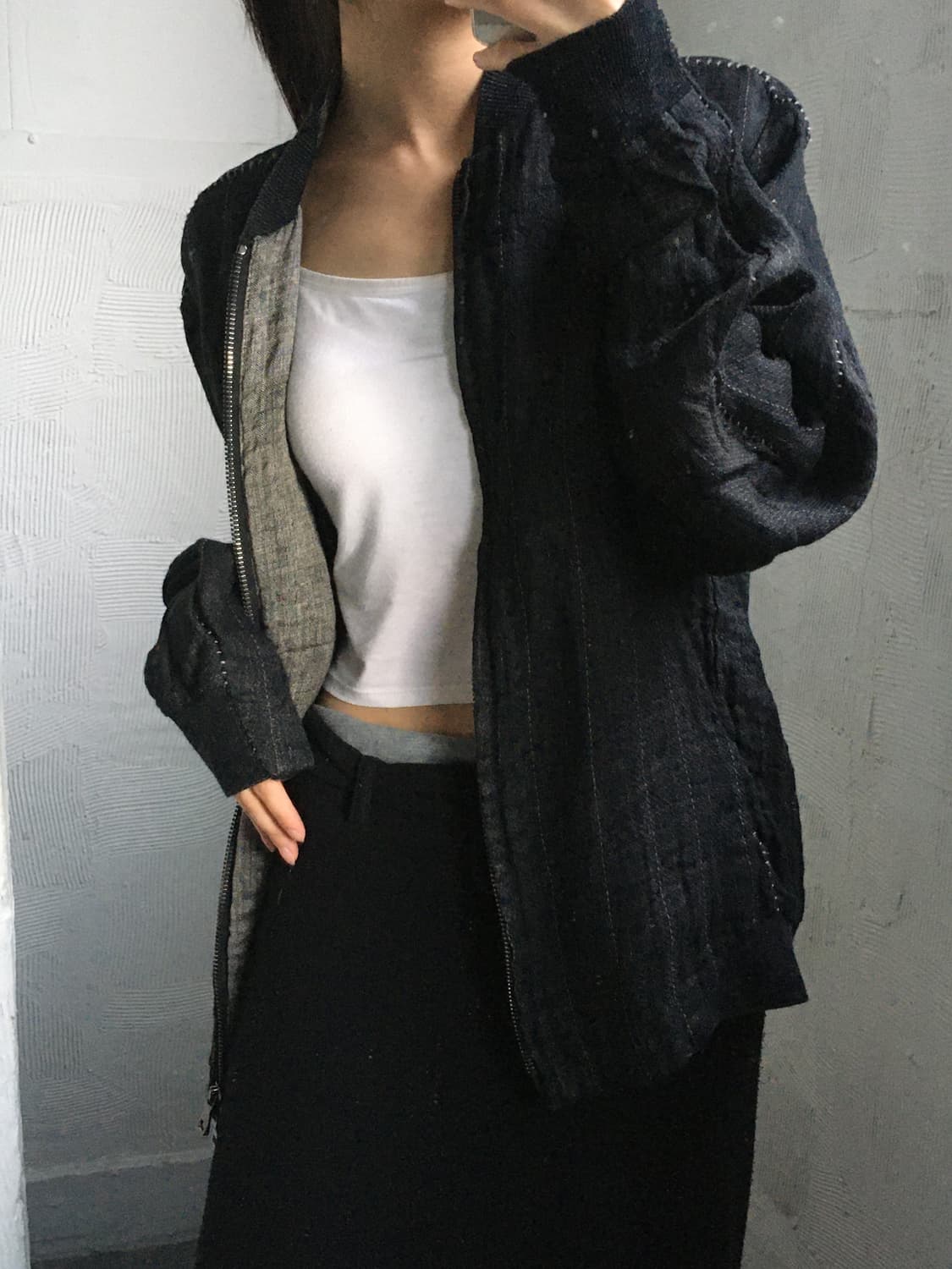 TRANSIT 트랜짓 블랙 컬러 투웨이 지퍼 져지 상품이미지4