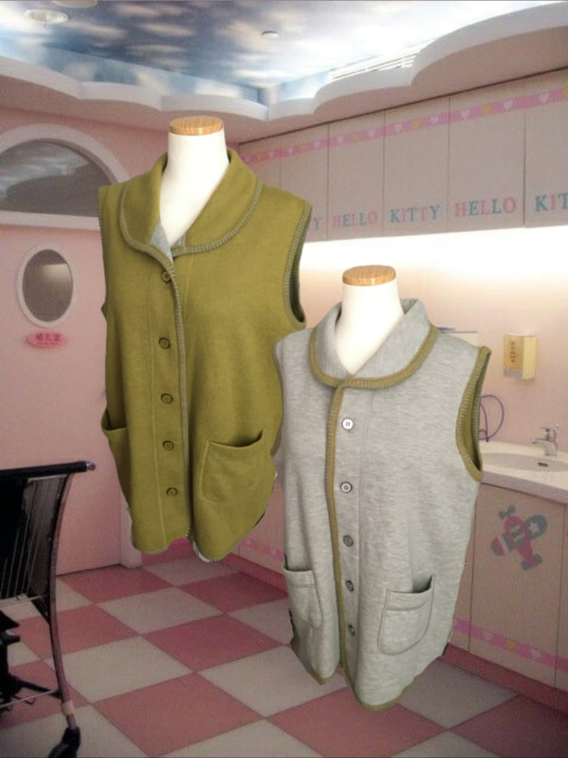 일본빈티지 하구미 양면 조끼 모리걸 할미룩 그린코어 레이어드룩 핀터깔 상품이미지1