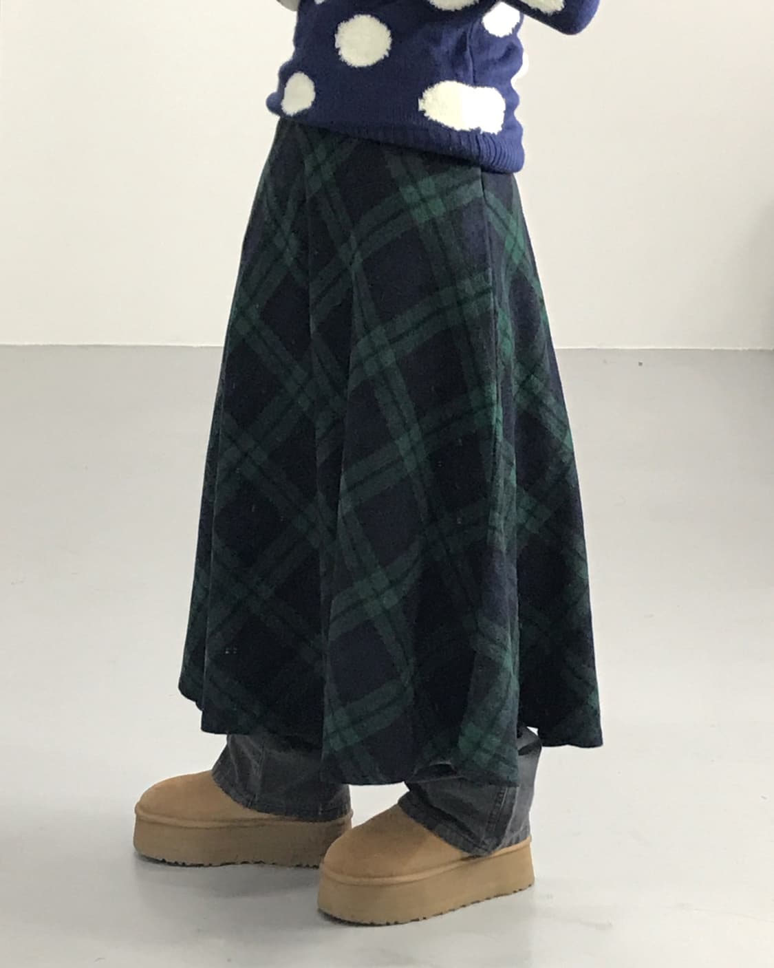 Jpn Green Checked Midi Skirts 상품이미지2