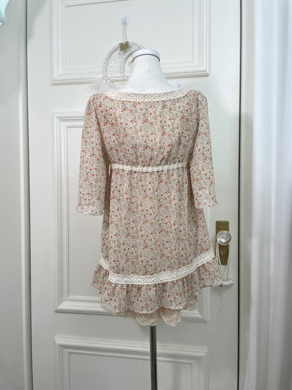 flower lace trim blouse&beige lace cotto 상품이미지3