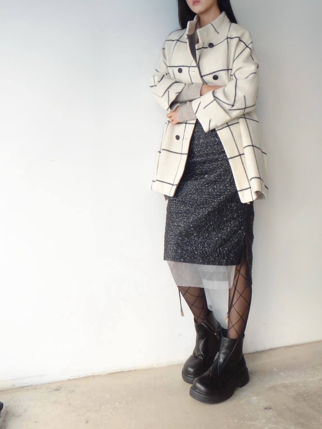 Milk grid half coat / ivory 상품이미지2