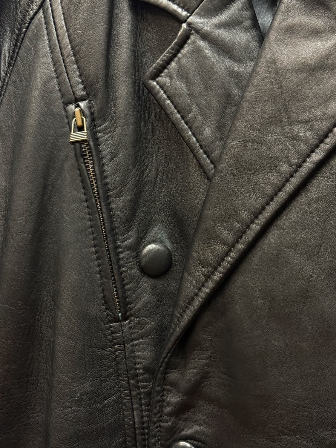 90s Double-Breasted Leather Car Coat 상품이미지4