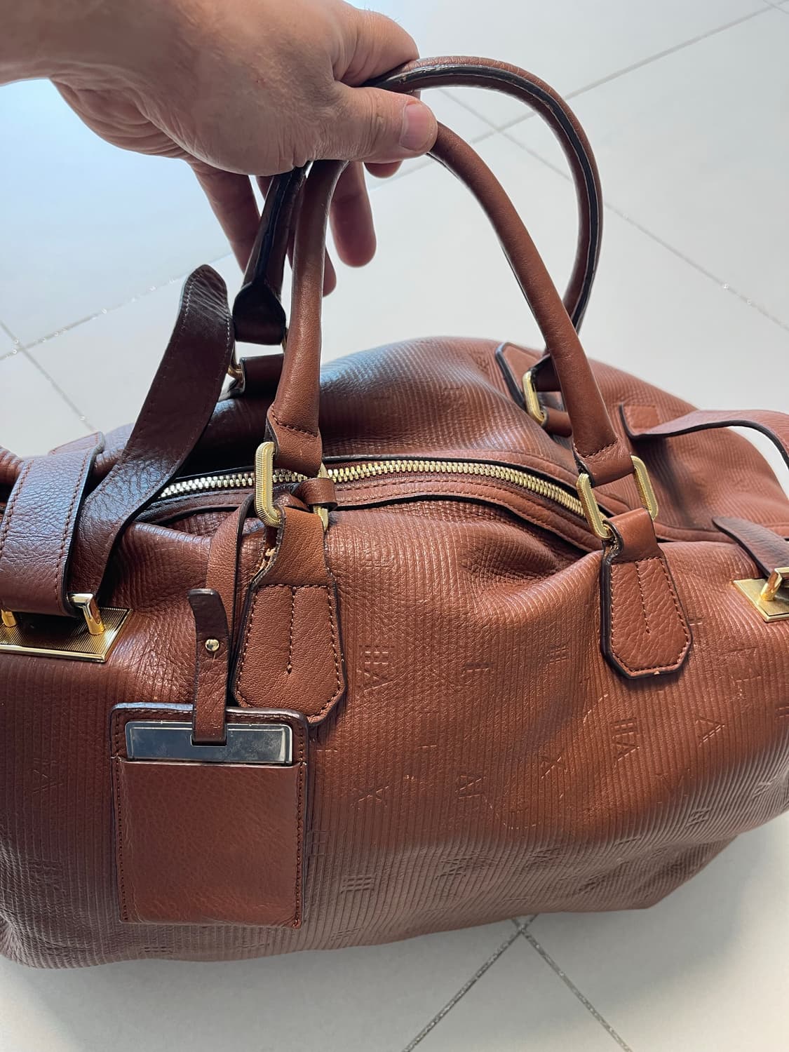 타임(TIME)소가죽 레더 보스턴백 브라운 상품이미지3