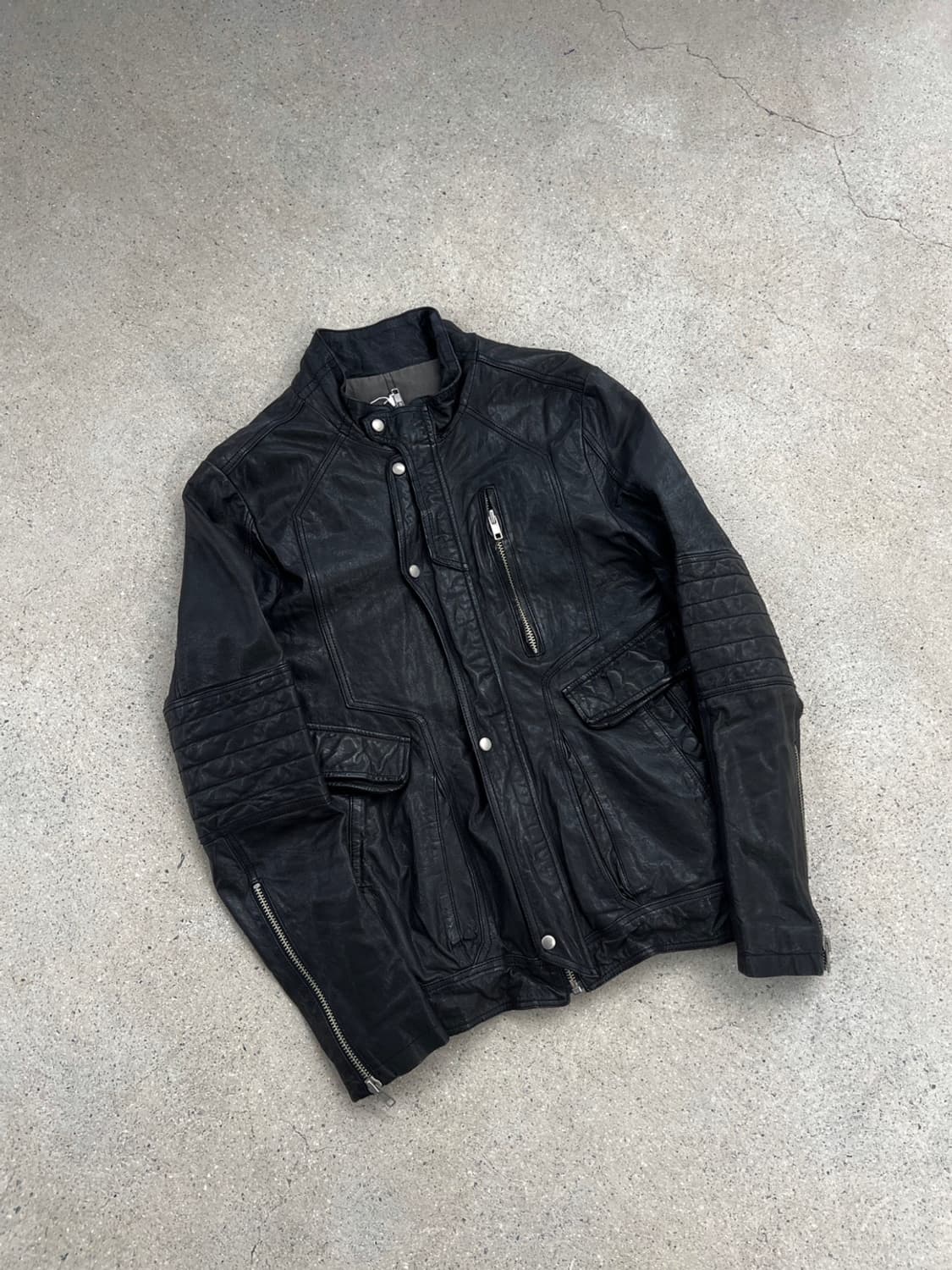 빈티지 램스킨 하이넥 바이커 레더 자켓 상품이미지2