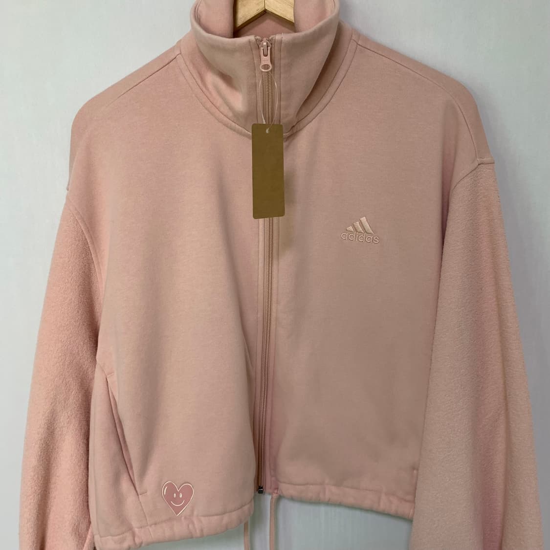 아디다스 하이넥 맨투맨 오버핏 세미크롭 블루종 집업 벚꽃 핑크 L 상품이미지2