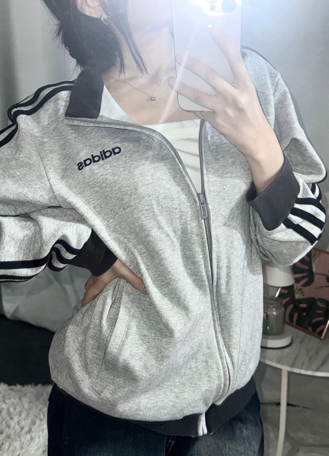 🐰아디다스 그레이 코튼 회검 여리핏 면 집업🪽🖤 상품이미지1