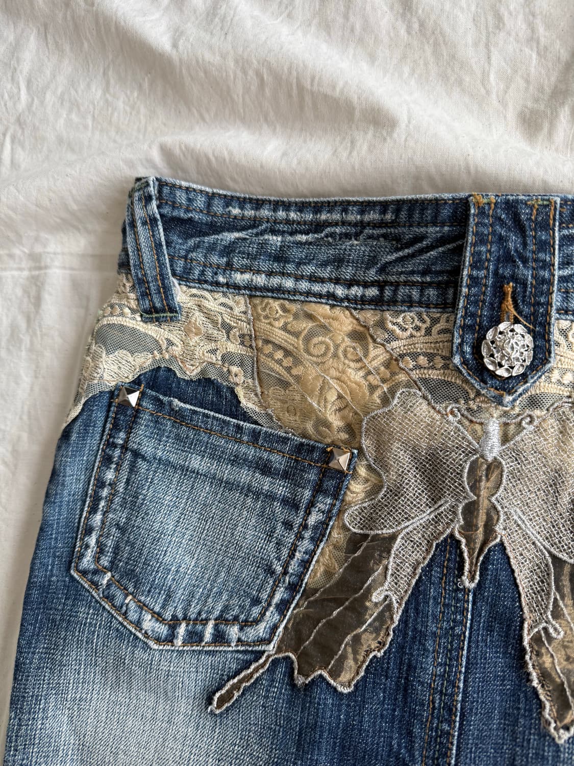 버터플라이 자수 y2k 페어리 데님 스커트 상품이미지3