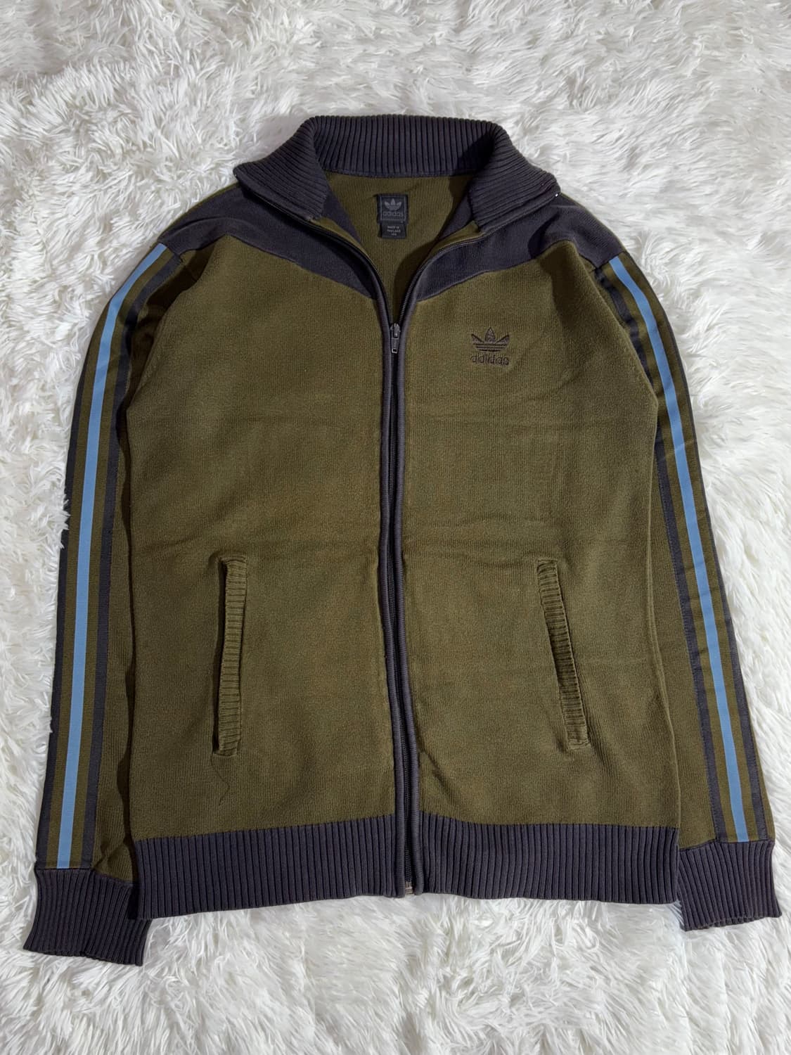 아디다스 카키 삼선 니트집업  상품이미지4