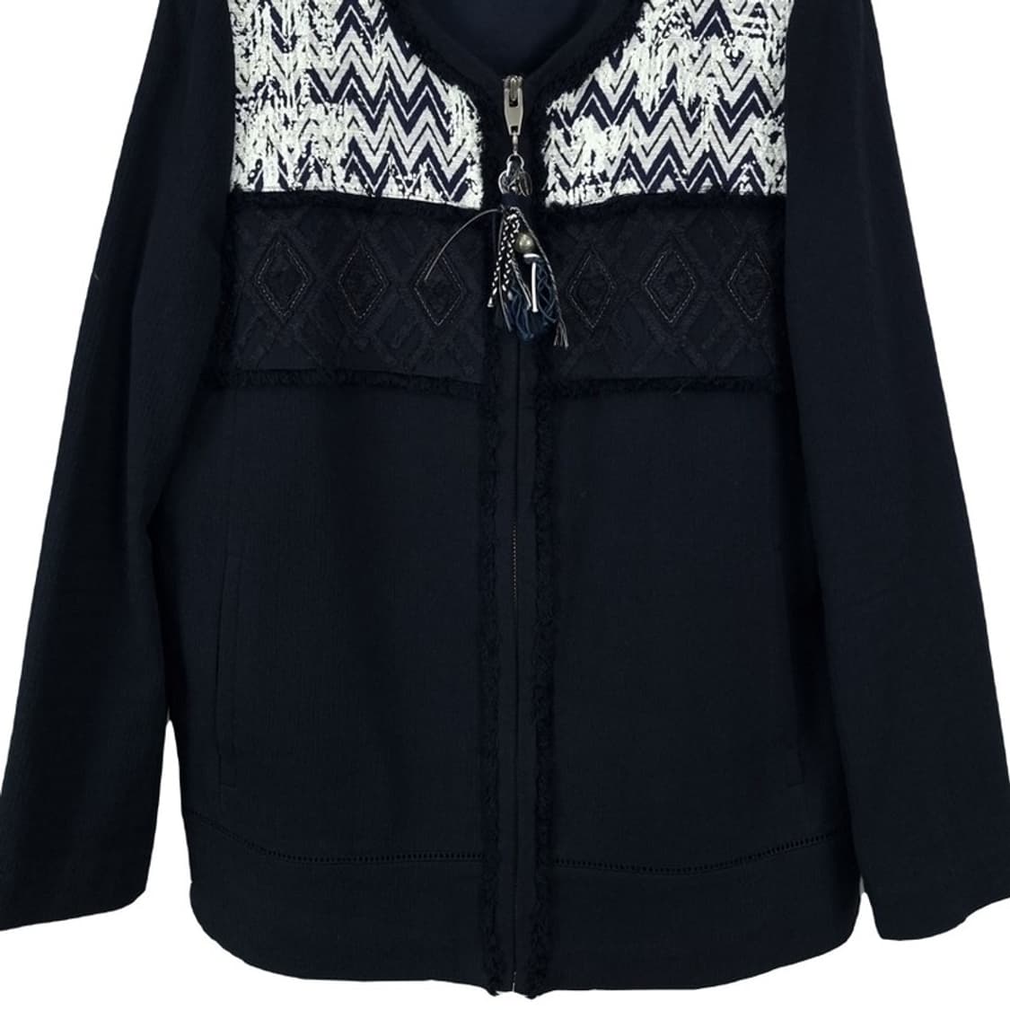 [잇미샤] 에스닉 패턴 카라리스 린넨 집업 자켓 네이비 M18857 상품이미지5