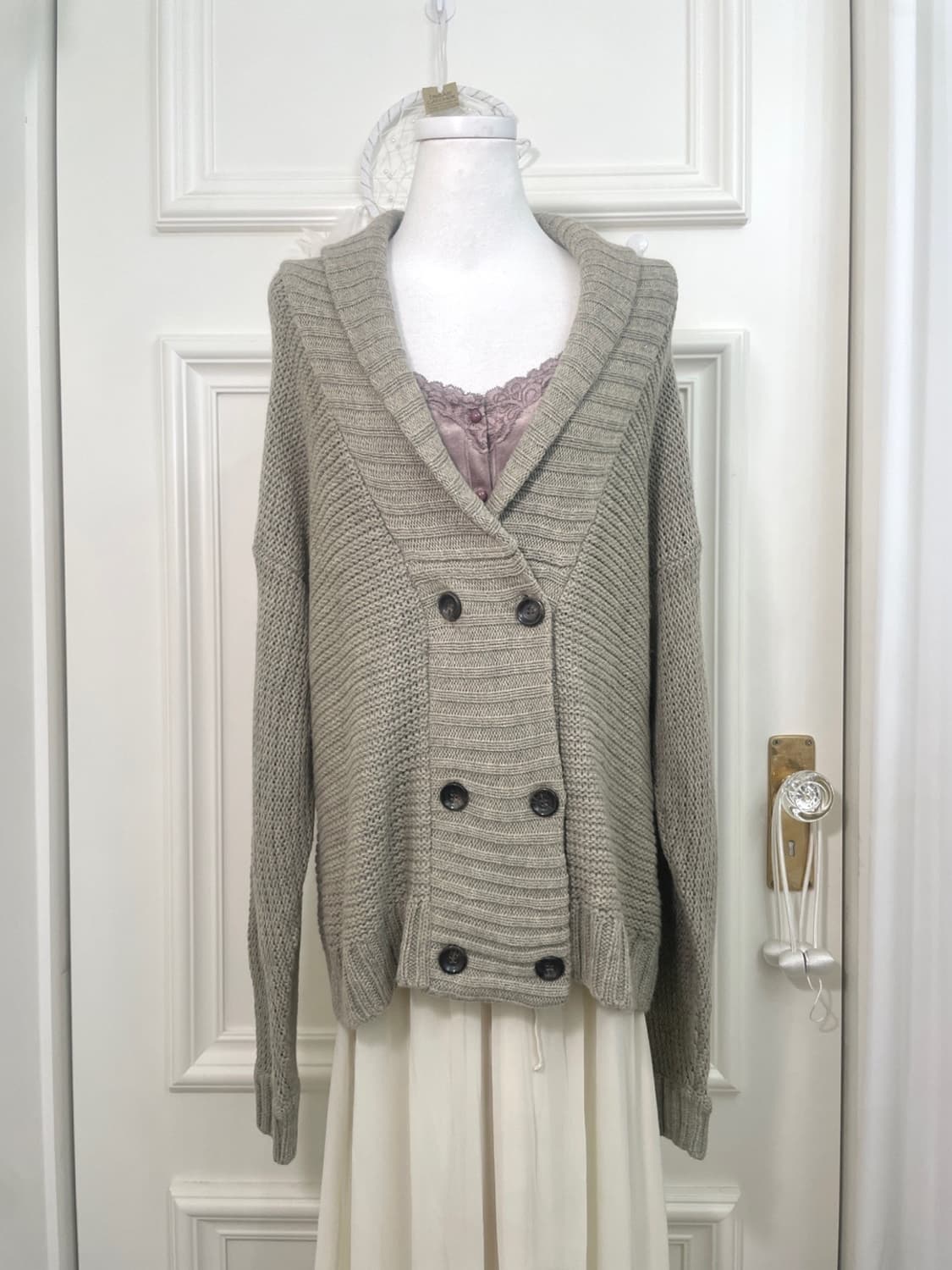 khaki double over collar cardigan 상품이미지1
