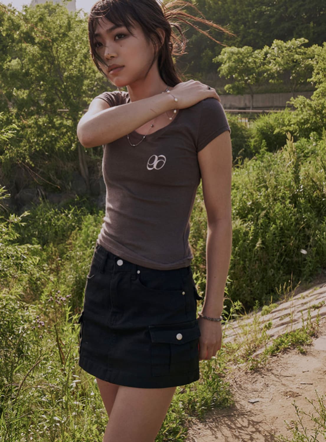 애즈온 사이드 포켓 카고스커트 블랙 M 상품이미지2