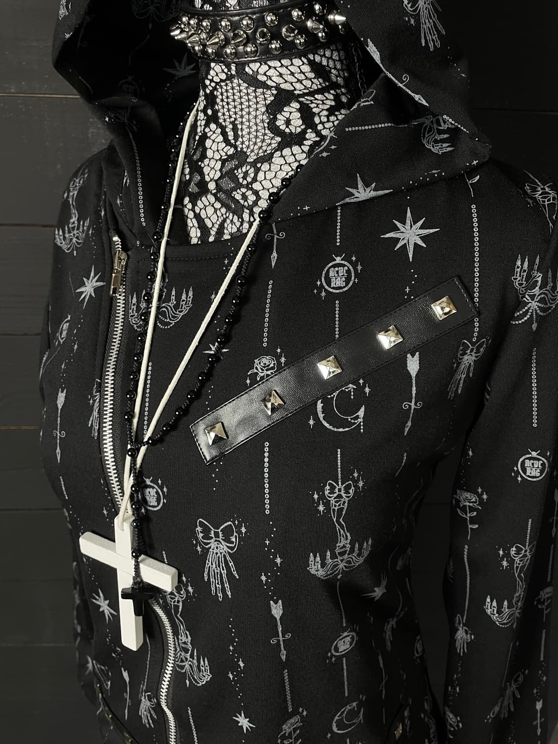 ACDC RAG 펑크 네코미미 스컬 해골 사선 지퍼 후드집업 상품이미지5