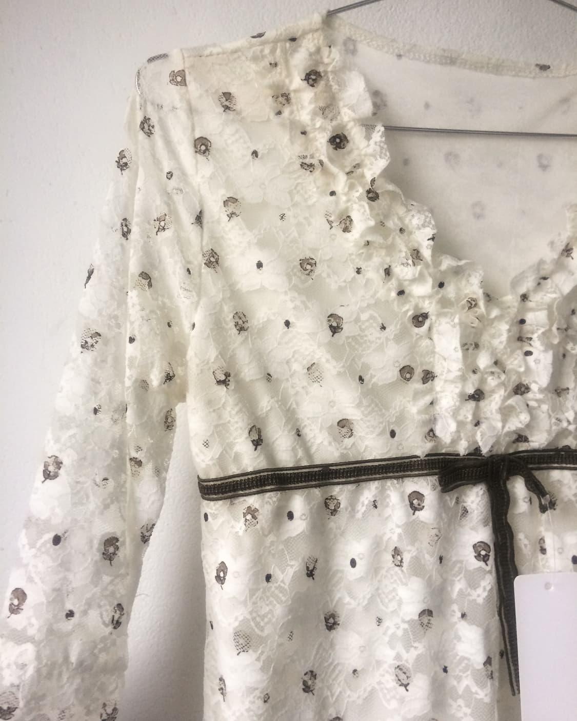 Pattern printing lace top 상품이미지4