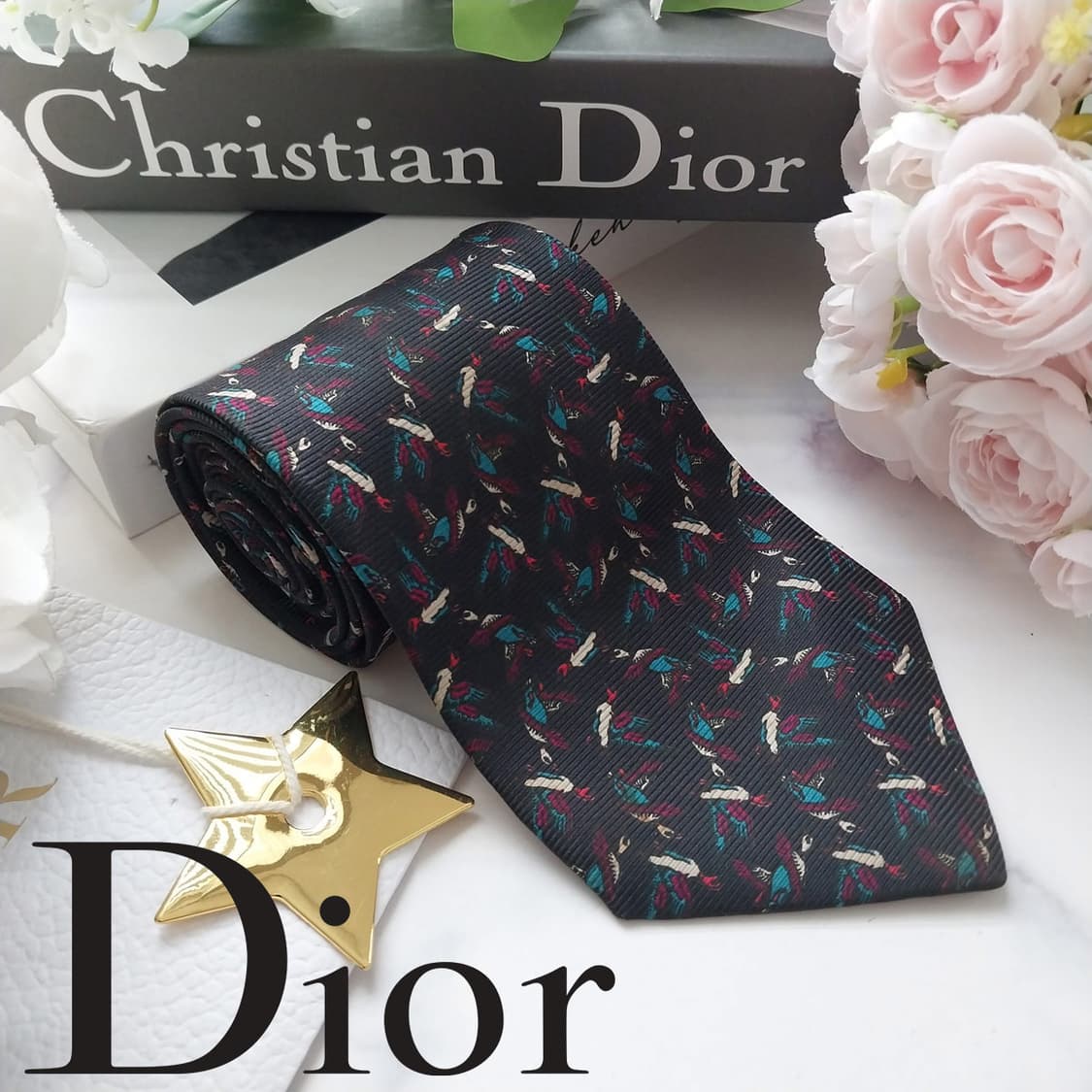 크리스찬 디올 실크 블랙 멀티 패턴 넥타이 9.6cm A등급 K1922 상품이미지2
