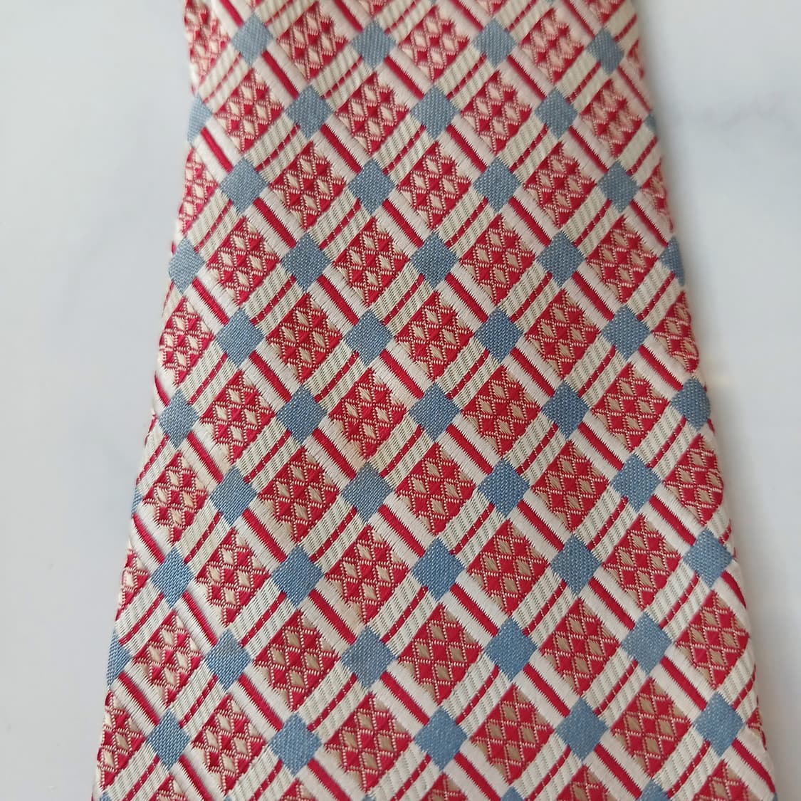 크리스찬 디올 실크 레드 기하 패턴 넥타이 9.4cm A등급 A19579 상품이미지9