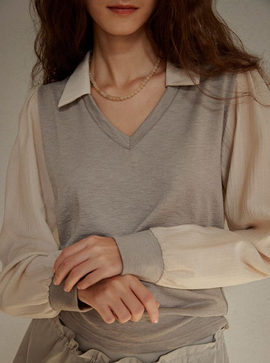 Ouro 아우로 져지 셔츠 탑 moss 색상 상품이미지2