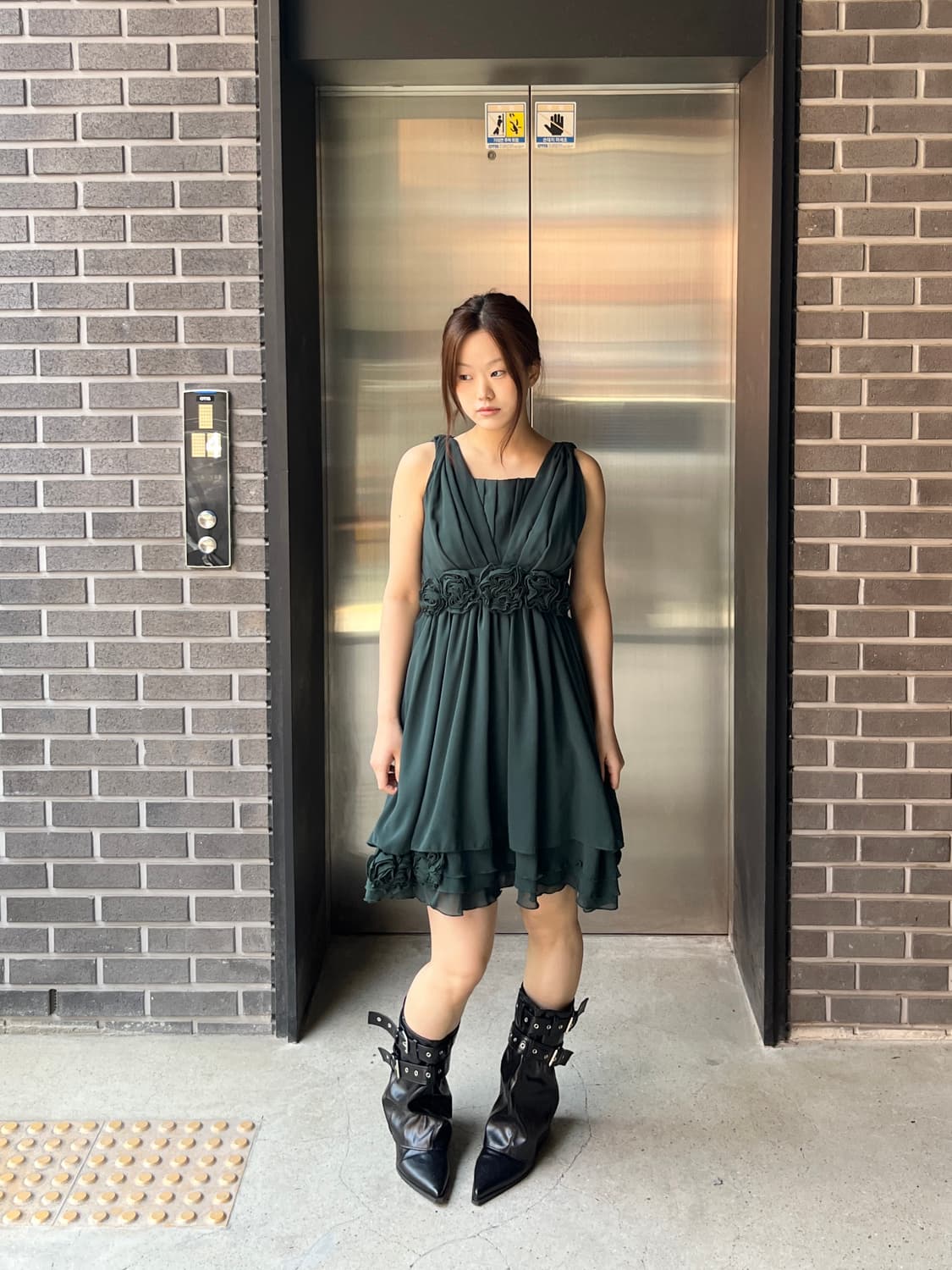 Ichioku 로즈 쉬폰 드레스 그린 상품이미지2