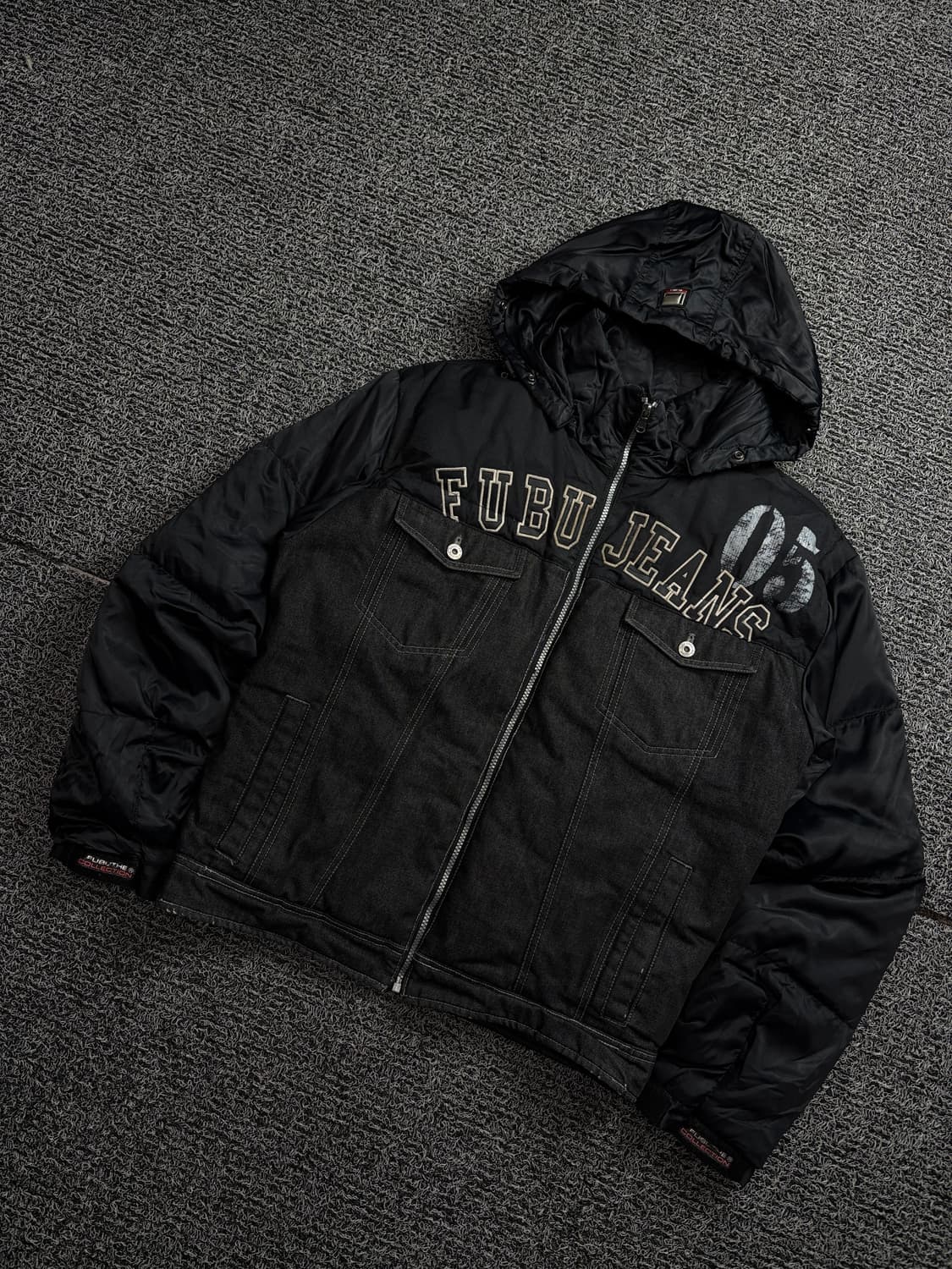 00s 후부 y2k 올드스쿨 데님 믹스업 후드 다운 자켓 1842 상품이미지1