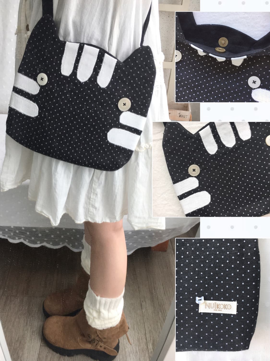 [HAND MADE] 핸드메이드 고양이 도트 크로스백 모리걸 상품이미지1