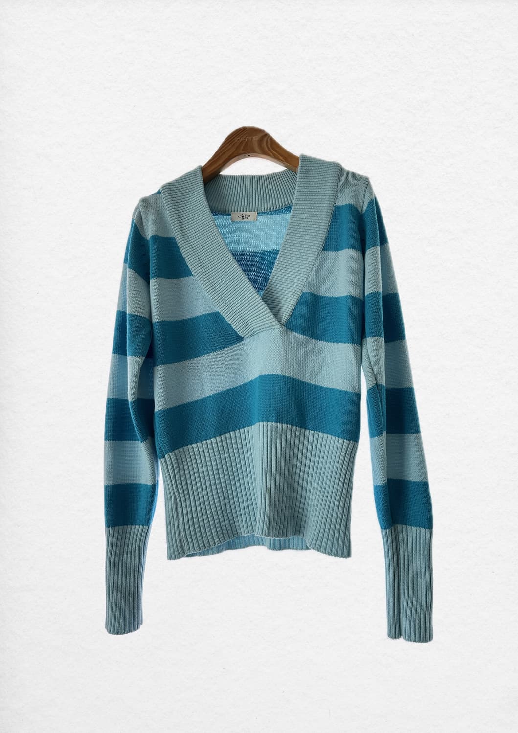 [🌏택포] Teal blue striped knit 상품이미지1