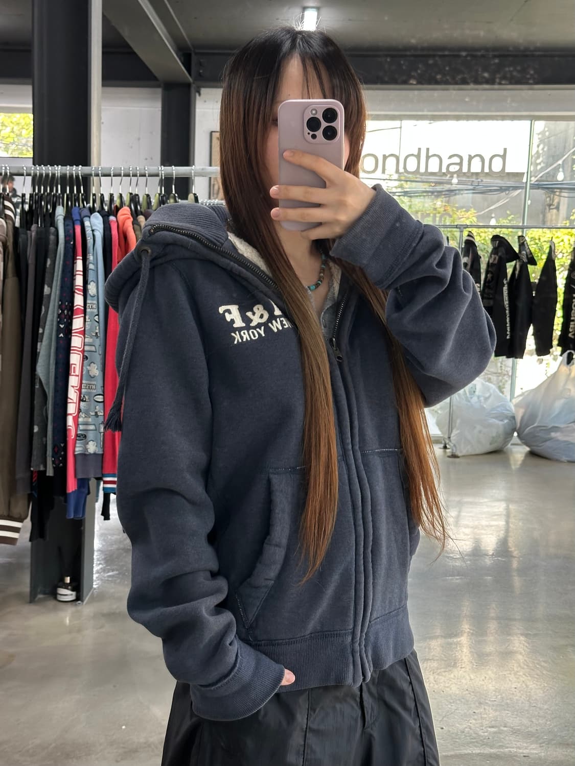 아베크롬비 넥워머 울프죠 후드집업 네이비 상품이미지4