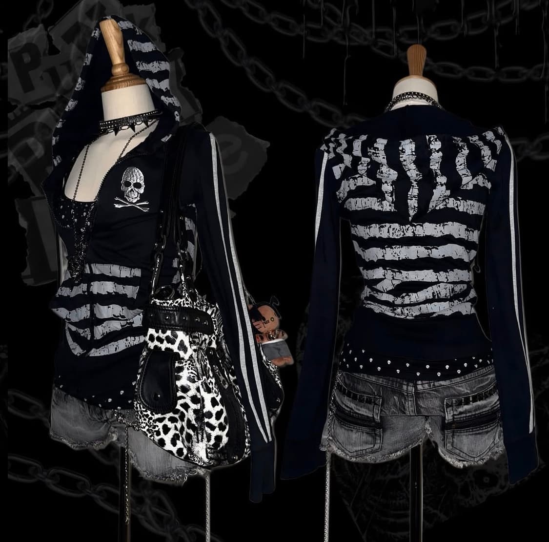M.K.R striped skull hood zipup 상품이미지1