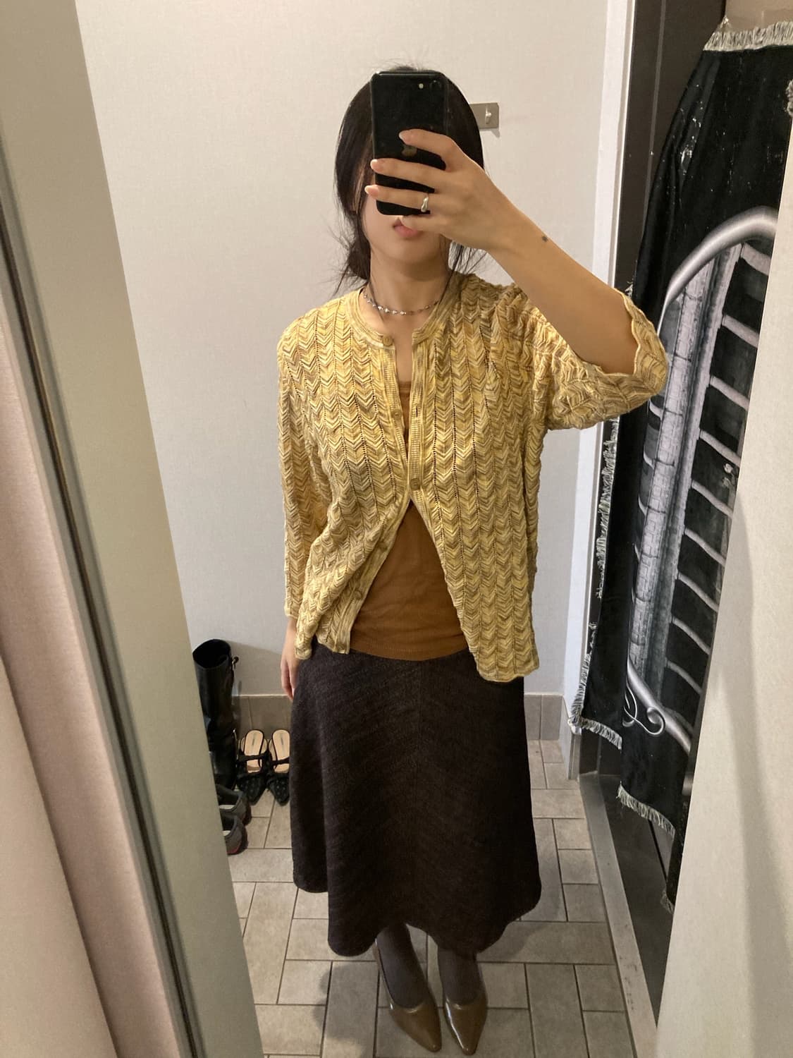 머스터드 네트 니트 7부 가디건 상품이미지3