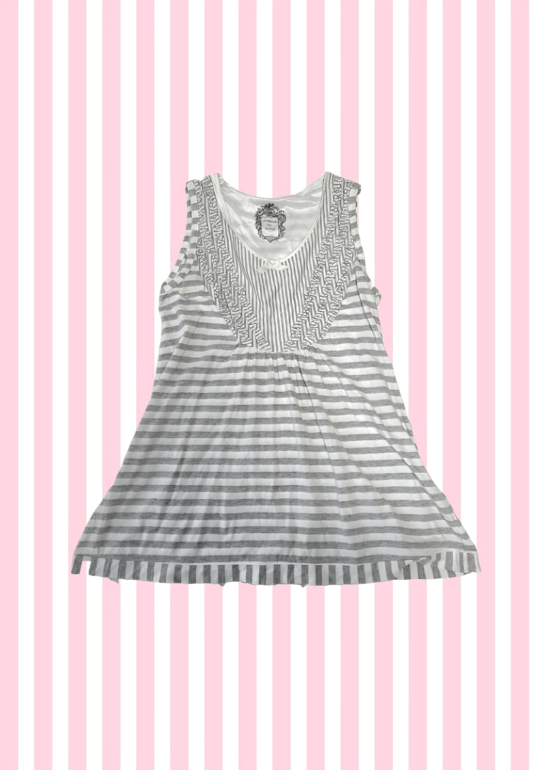 공겜여주 히메갸루 모리걸 스트라이프 리본 프릴 레이스 나시 슬리브리스 상품이미지1