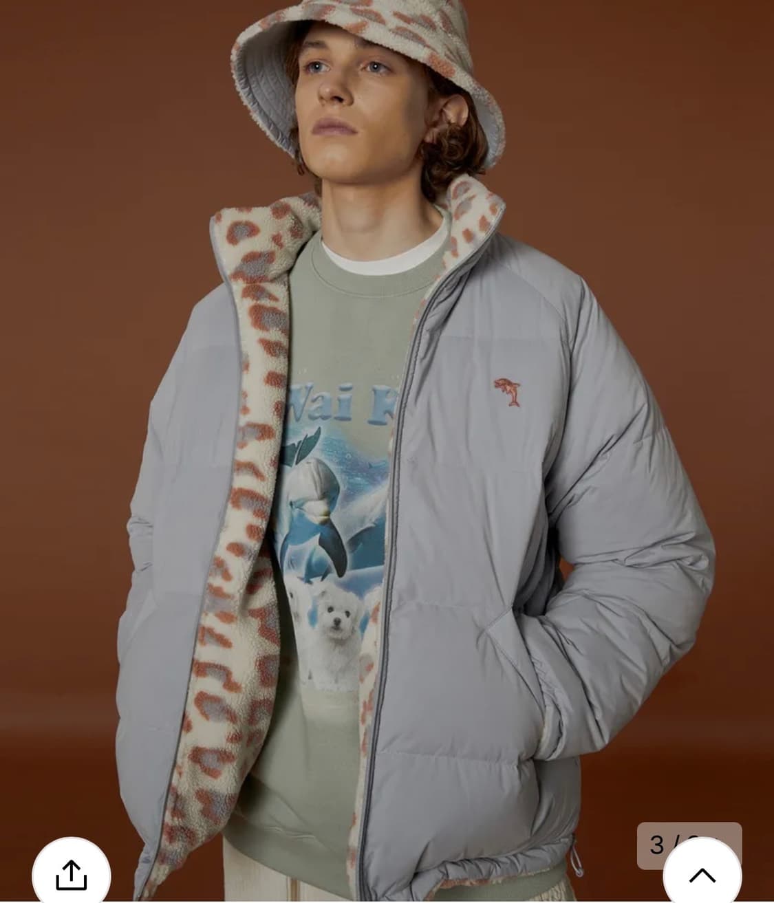 와이케이 waikei 리버시블 레오파드 호피 후리스 플리스 갸루 패딩 상품이미지3