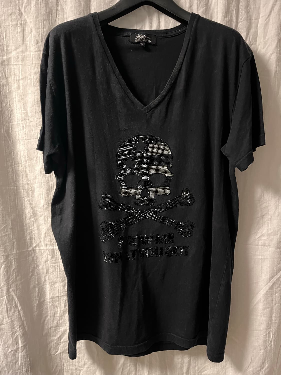 American Flag Skull Rhinestone V-Neck 상품이미지1