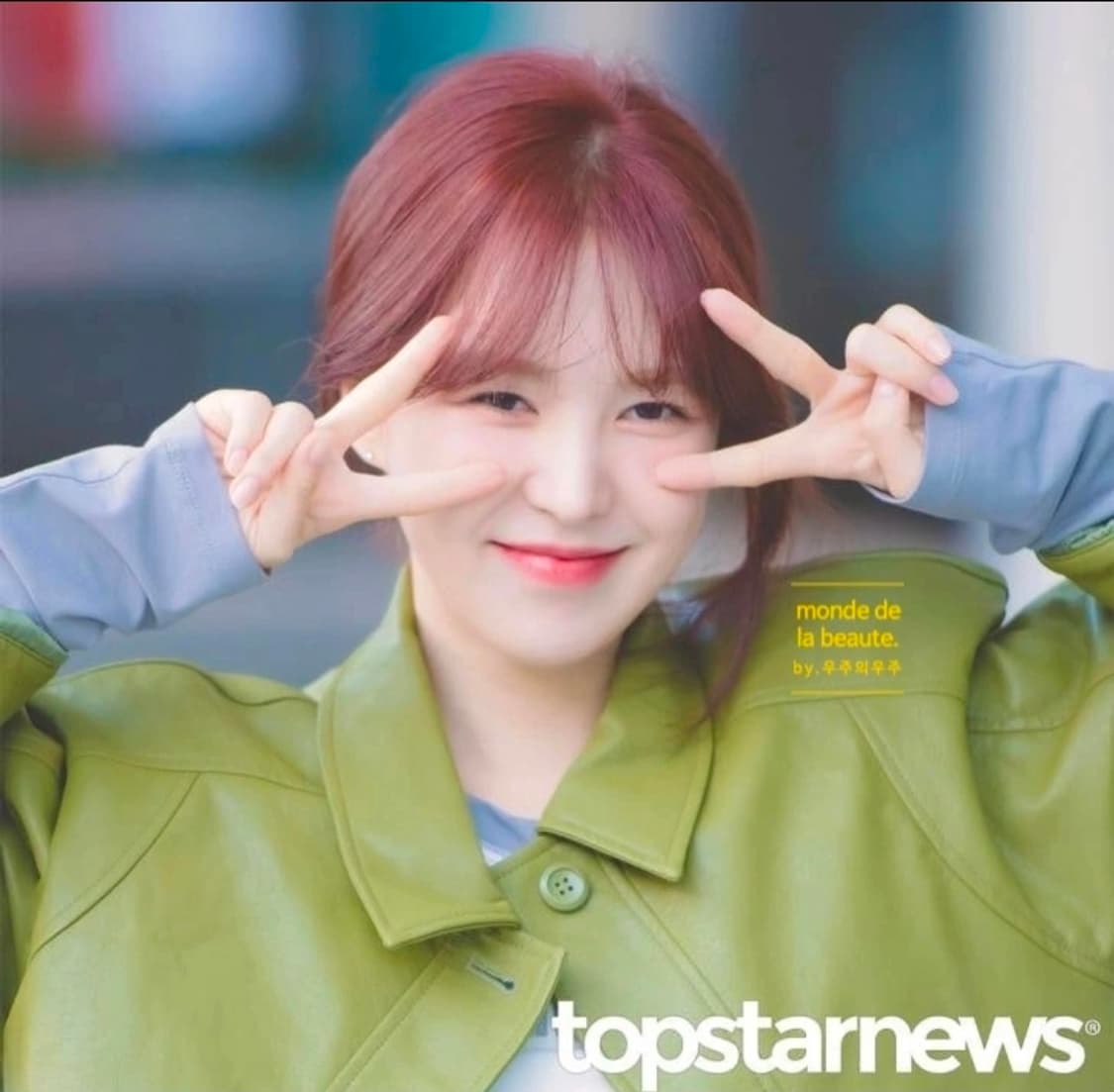 새제품) 파르티멘토우먼 레더 크롭 블루종 올리브그린 레드벨벳 웬디 착용 상품이미지4