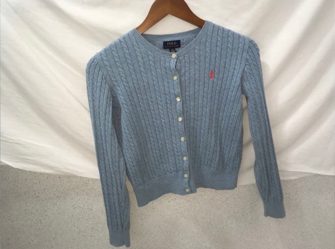 폴로 걸즈 케이블 니트 가디건 모던헤더블루 L 상품이미지1
