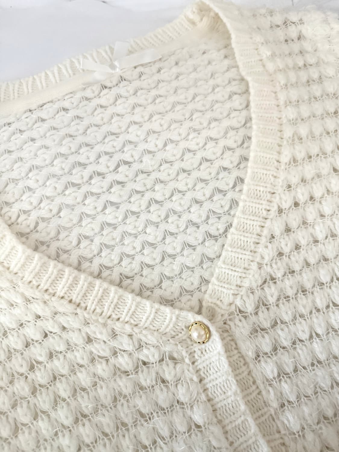 리즈멜로 리즈리사 리본 가디건 화이트 상품이미지3