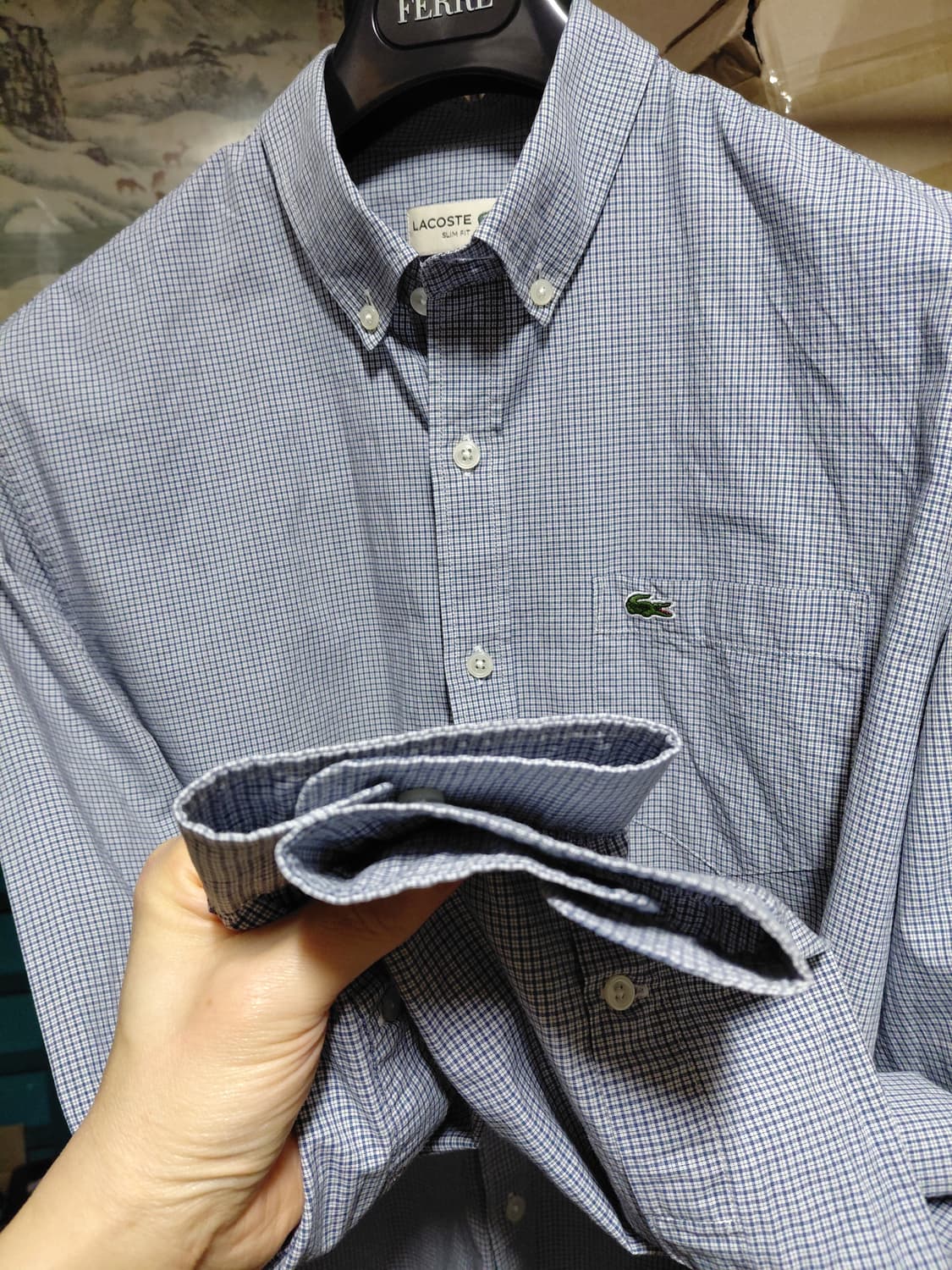 [라코스테]슬림핏 포플린 라이트블루 체크셔츠 42(105)사이즈 상품이미지9