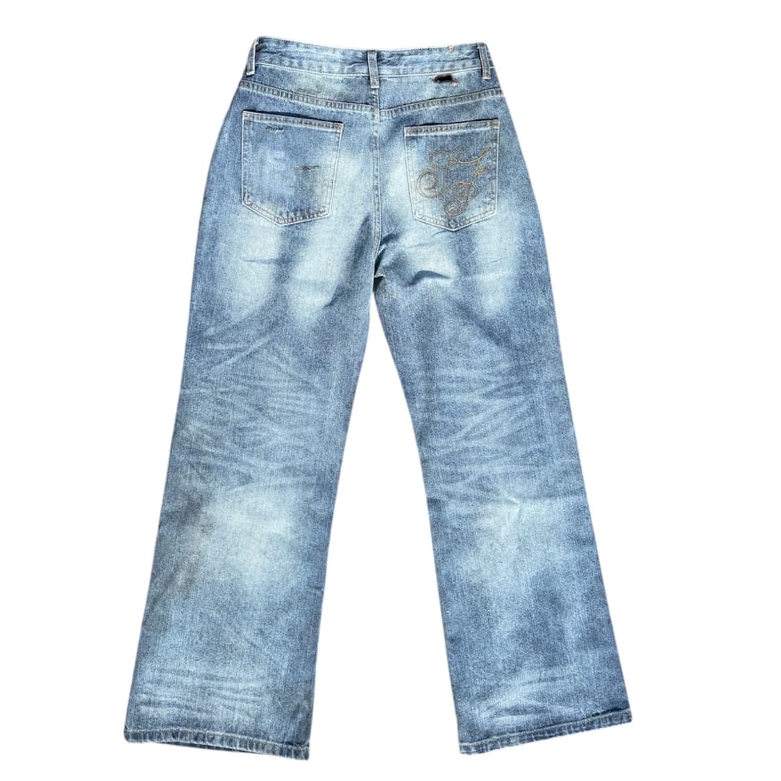 핸드메이드 빈티지 크림워싱 그릴드데미지 자수 데님팬츠  상품이미지3