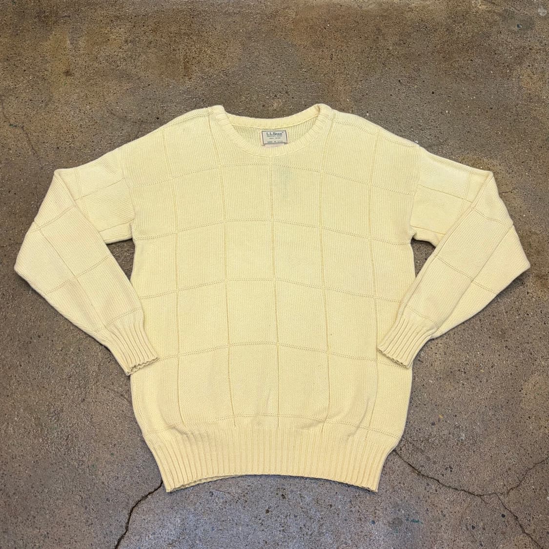 90s Made in USA 빈티지 엘엘빈 연노랑 코튼 니트 상품이미지1