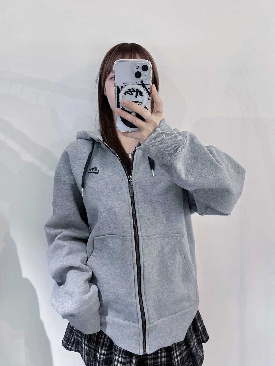 나이키 00‘s 그레이 헤비스웻 스우시 후드집업 상품이미지1