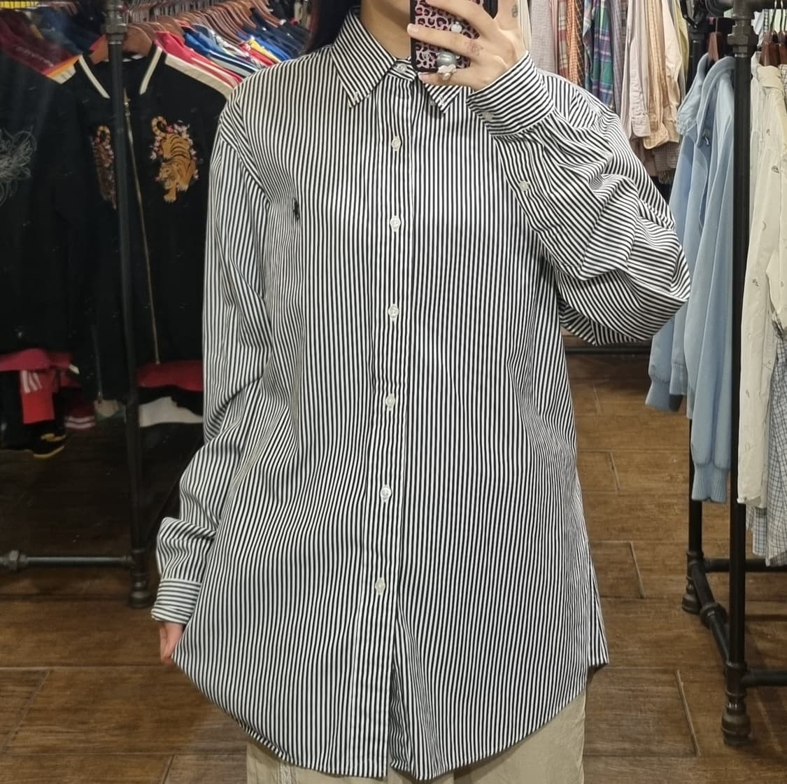 [Hi] 폴로 긴팔 스트라이프 셔츠 블랙 상품이미지1