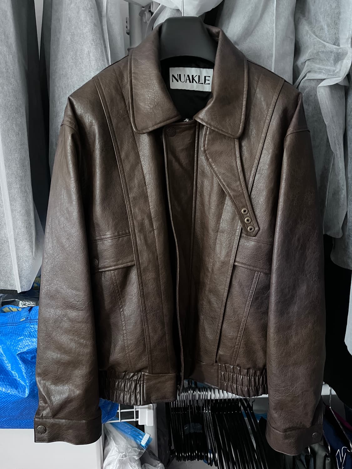 [새상품, 2] 누아클레 빈티지 크랙 레더 블루종 라이더 자켓 상품이미지2