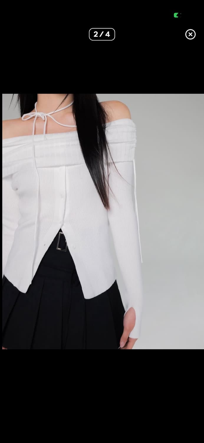 뉴얼린 스트링 셔링 버튼 오프숄더 화이트 상품이미지3