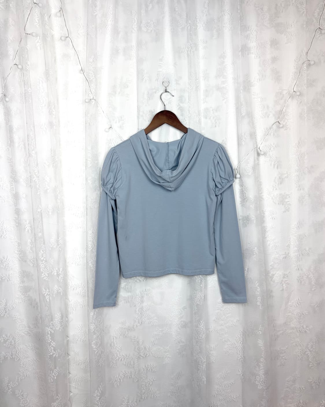 Powder Blue Puff Sleeve Cropped Hoodie 상품이미지4
