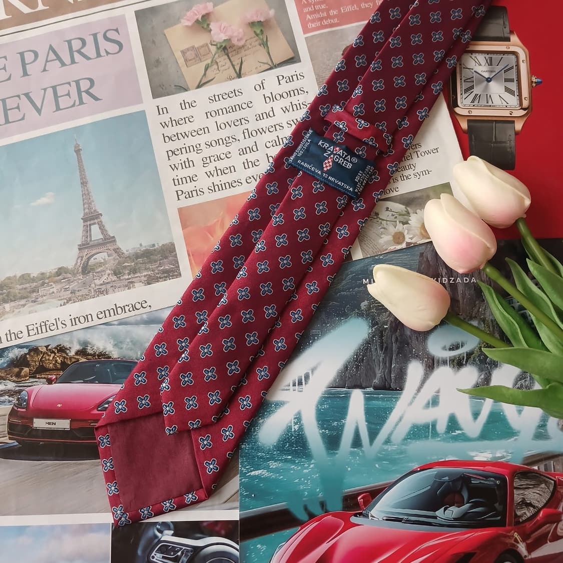 크라바타 자그레브 실크 레드 플라워 넥타이 7.6cm A등급 A19101 상품이미지4