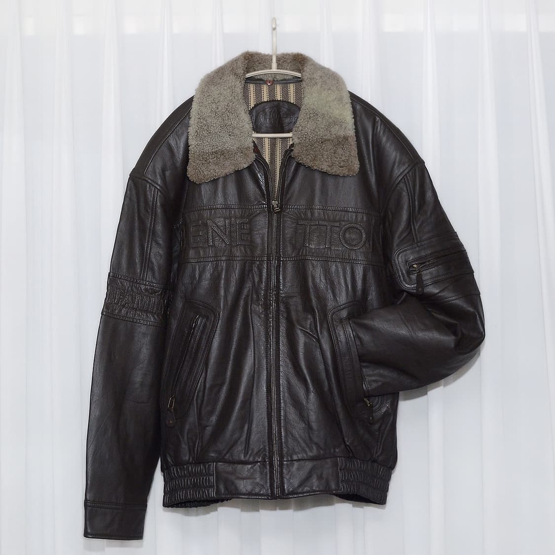 베네통 이태리 블루패밀리 레더 봄버 가죽 항공 자켓 (105+) 상품이미지1