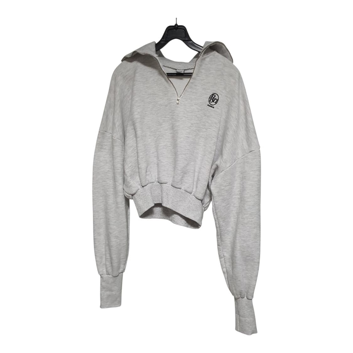 Ronron론론 화이트 오트밀 로고 하프집업 카라 크롭 맨투맨 상품이미지2