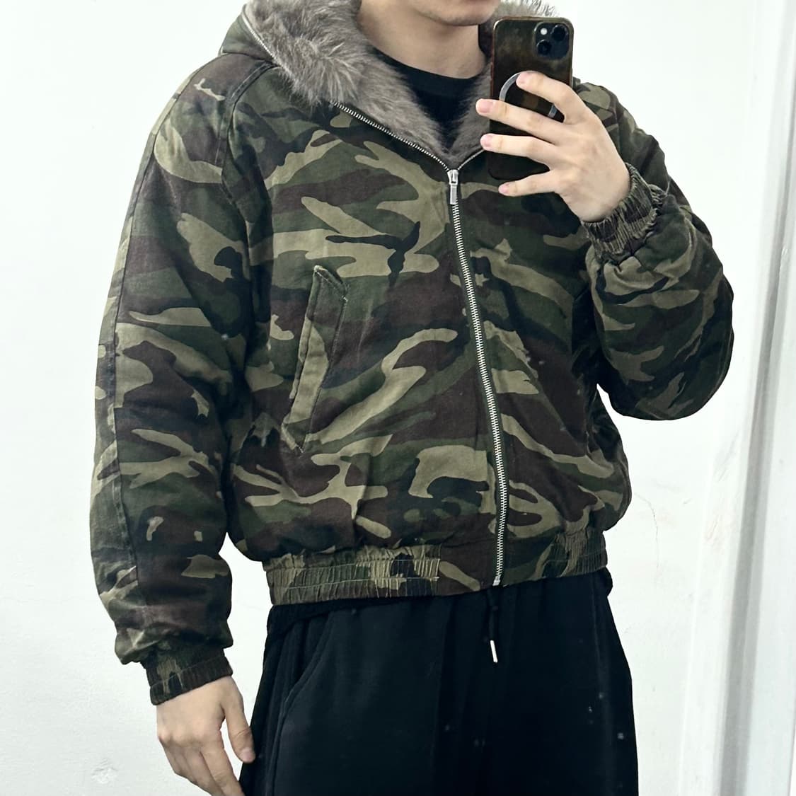 FDR 퍼 트리밍 카모 후드 점퍼 상품이미지2